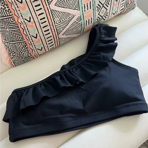 Women’s Old Navy Black Ruffled One Shoulder Swimsuit Top, size small